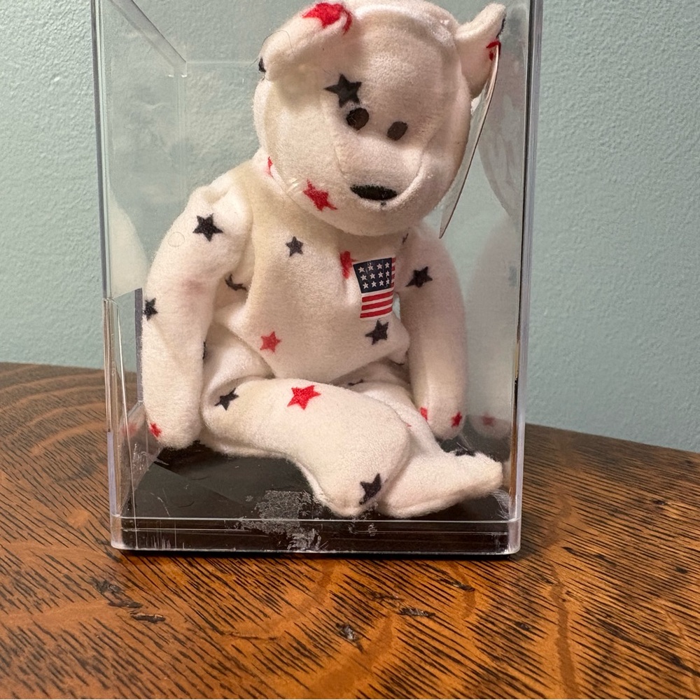 Starry White Stuffed Bear with Flag Patch